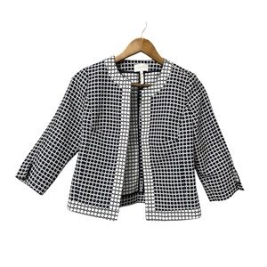 Laundry By Shelli Segal 2 Navy Blue White Geometric Blazer Open Structured